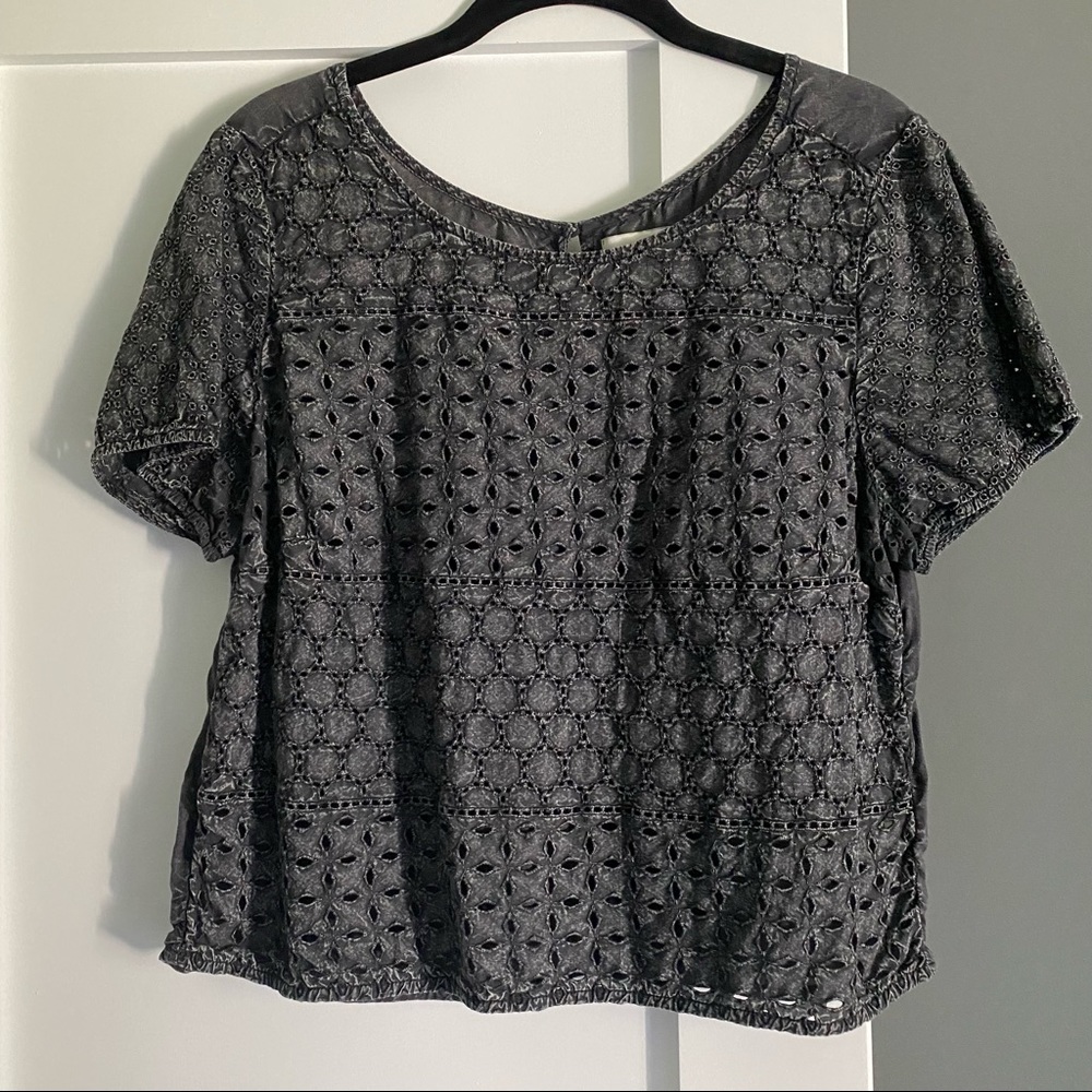 American Eagle Outfitters Eyelet Blouse Grey